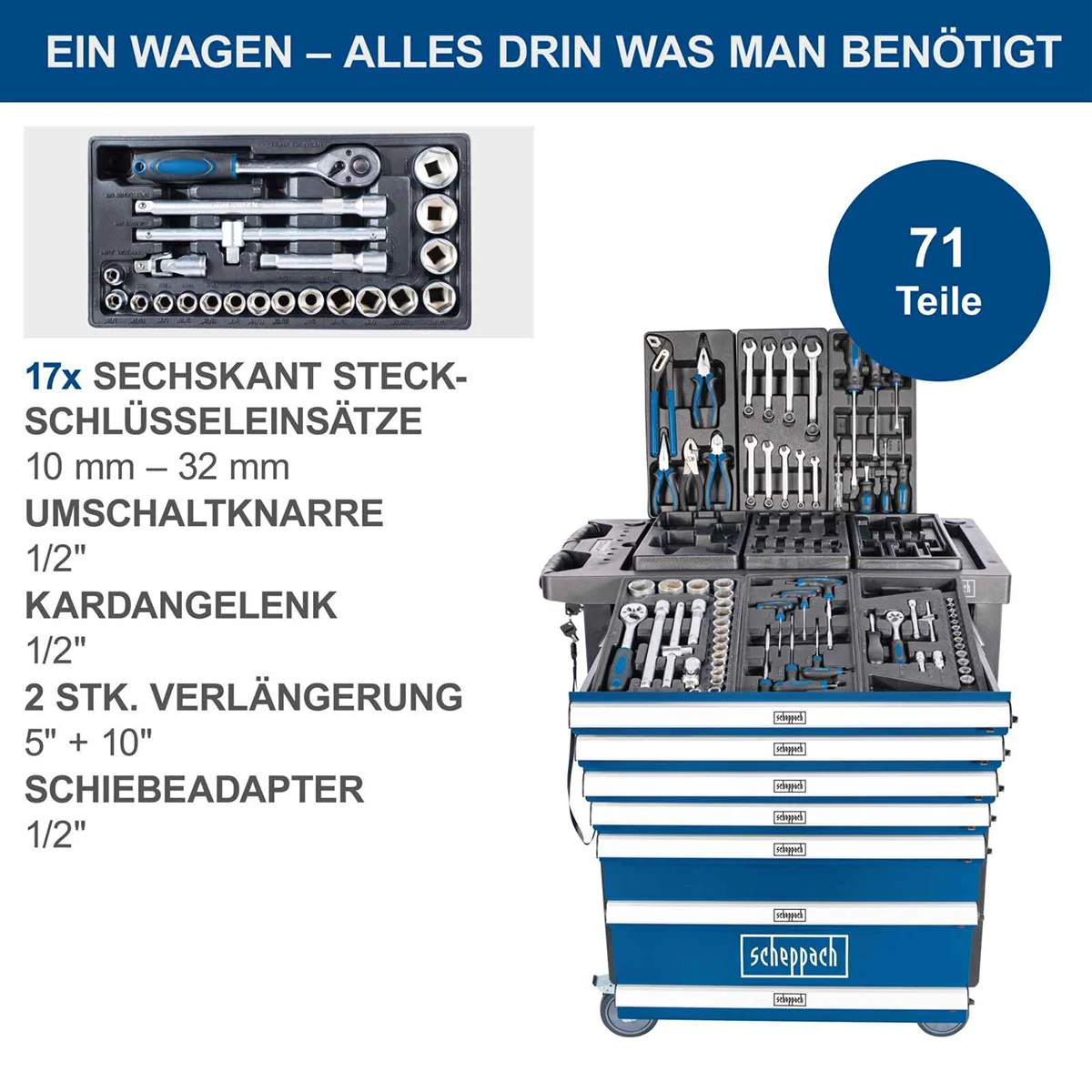 Scheppach set kolica za alat sa 70 komada pribora TW1100 - Image 5